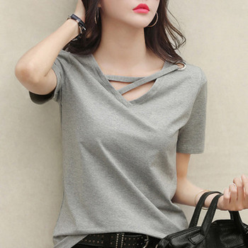 MRMT 2024 Чисто нова дамска бяла тениска с къс ръкав Дамска широка корейска версия на черна блуза с V-образно деколте Ежедневна тениска