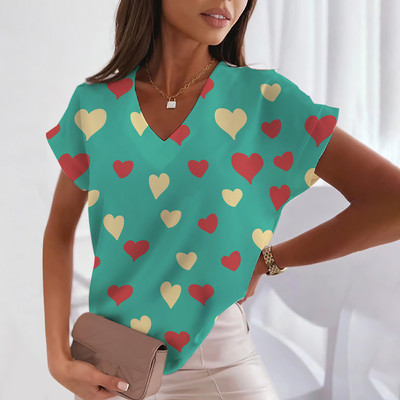 Ljubavna majica kratkih rukava za žene Modne majice kratkih rukava s V-izrezom Ljetna ženska odjeća Slobodno vrijeme Harajuku majice Majice s uličnim trendom za djevojke