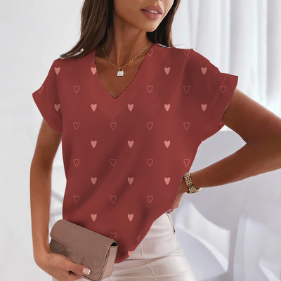 Ljubavna majica kratkih rukava za žene Modne majice kratkih rukava s V-izrezom Ljetna ženska odjeća Slobodno vrijeme Harajuku majice Majice s uličnim trendom za djevojke