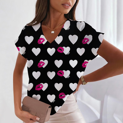 Ljubavna majica kratkih rukava za žene Modne majice kratkih rukava s V-izrezom Ljetna ženska odjeća Slobodno vrijeme Harajuku majice Majice s uličnim trendom za djevojke