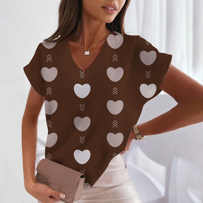 Ljubavna majica kratkih rukava za žene Modne majice kratkih rukava s V-izrezom Ljetna ženska odjeća Slobodno vrijeme Harajuku majice Majice s uličnim trendom za djevojke