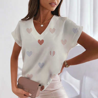 Ljubavna majica kratkih rukava za žene Modne majice kratkih rukava s V-izrezom Ljetna ženska odjeća Slobodno vrijeme Harajuku majice Majice s uličnim trendom za djevojke