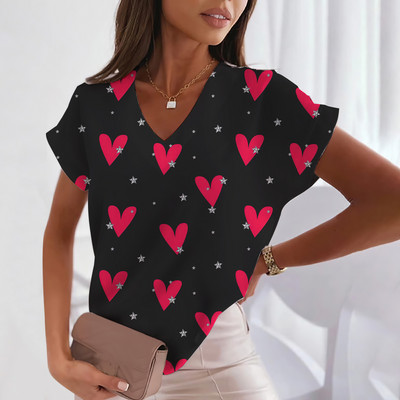 Ljubavna majica kratkih rukava za žene Modne majice kratkih rukava s V-izrezom Ljetna ženska odjeća Slobodno vrijeme Harajuku majice Majice s uličnim trendom za djevojke