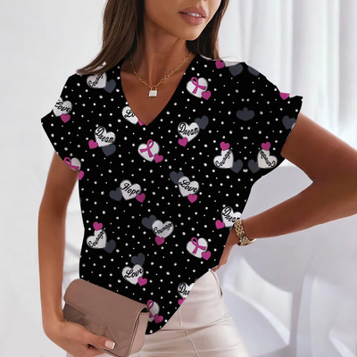 Ljubavna majica kratkih rukava za žene Modne majice kratkih rukava s V-izrezom Ljetna ženska odjeća Slobodno vrijeme Harajuku majice Majice s uličnim trendom za djevojke