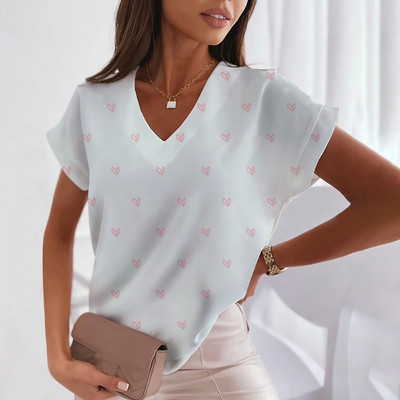 Ljubavna majica kratkih rukava za žene Modne majice kratkih rukava s V-izrezom Ljetna ženska odjeća Slobodno vrijeme Harajuku majice Majice s uličnim trendom za djevojke