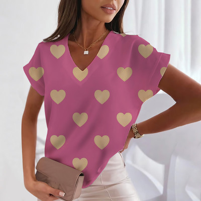 Ljubavna majica kratkih rukava za žene Modne majice kratkih rukava s V-izrezom Ljetna ženska odjeća Slobodno vrijeme Harajuku majice Majice s uličnim trendom za djevojke