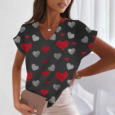 Ljubavna majica kratkih rukava za žene Modne majice kratkih rukava s V-izrezom Ljetna ženska odjeća Slobodno vrijeme Harajuku majice Majice s uličnim trendom za djevojke