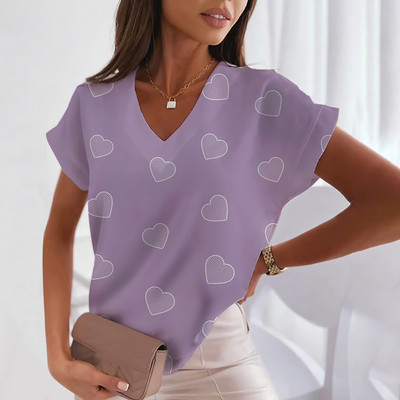 Ljubavna majica kratkih rukava za žene Modne majice kratkih rukava s V-izrezom Ljetna ženska odjeća Slobodno vrijeme Harajuku majice Majice s uličnim trendom za djevojke
