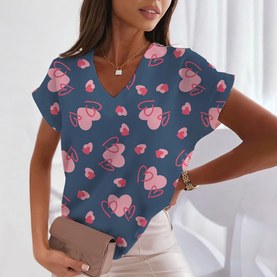 Ljubavna majica kratkih rukava za žene Modne majice kratkih rukava s V-izrezom Ljetna ženska odjeća Slobodno vrijeme Harajuku majice Majice s uličnim trendom za djevojke