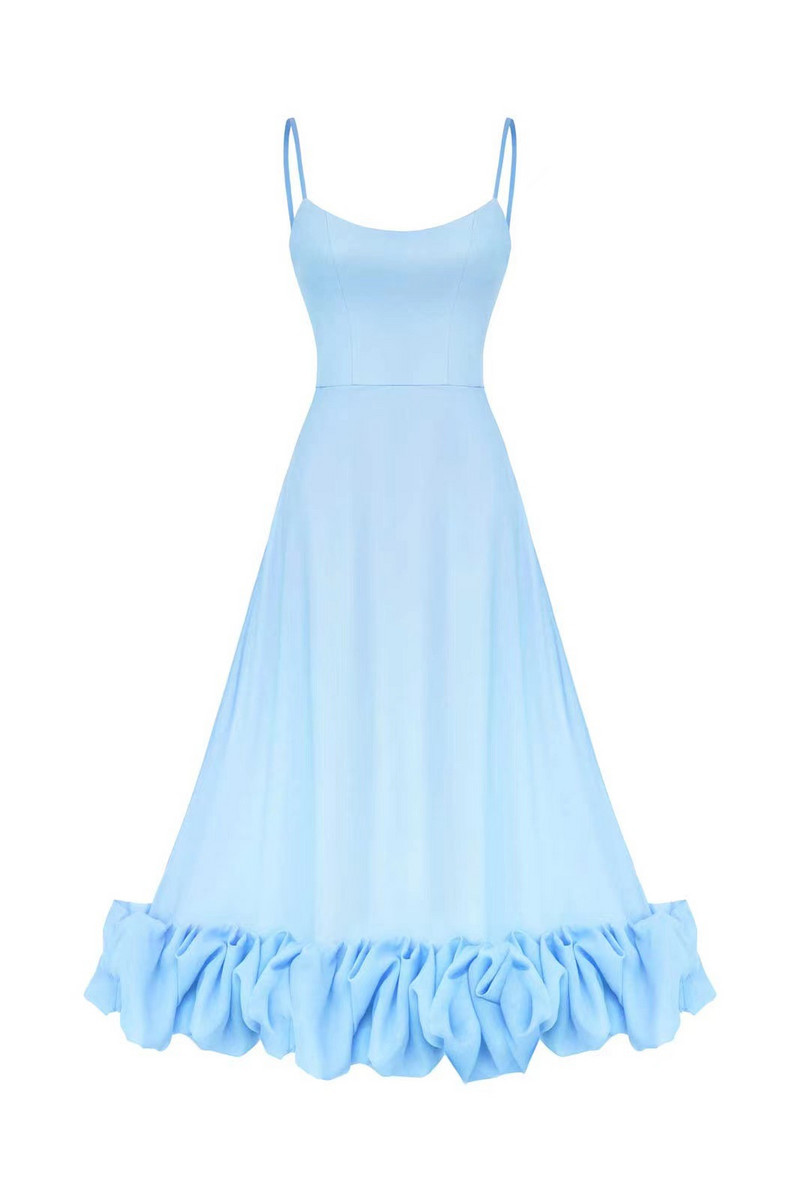 Rochie elegantă cu volane, solidă, lungă, rochii de petrecere cu bretele în talie, la modă, fără mâneci, fără spate, fustă leagăn de plajă.