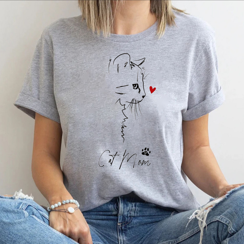 Cat Mom T-särgid naistele Emadepäeva T-särgid Mood Cat Valentines Loomingulised isiksused Arvustused Paljud riided Kevad