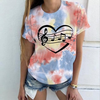 Music Heart Tie Dye 3D Print Дамски тениски Streetwear Летни ежедневни модни тениски с къс ръкав О-образно деколте Детски тениски Топове Дрехи