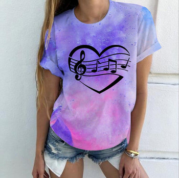 Music Heart Tie Dye 3D Print Дамски тениски Streetwear Летни ежедневни модни тениски с къс ръкав О-образно деколте Детски тениски Топове Дрехи