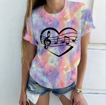 Music Heart Tie Dye 3D Print Дамски тениски Streetwear Летни ежедневни модни тениски с къс ръкав О-образно деколте Детски тениски Топове Дрехи