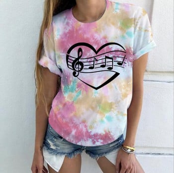 Music Heart Tie Dye 3D Print Дамски тениски Streetwear Летни ежедневни модни тениски с къс ръкав О-образно деколте Детски тениски Топове Дрехи