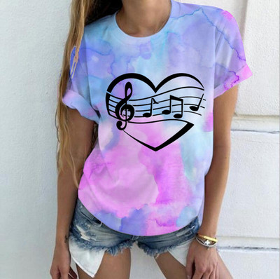 Muusika Südamelips Värv 3D Prinditud Naiste T-särgid Tänavarõivad Suvine vabaaja mood Lühikeste varrukatega T-särk O-kaelusega Laste T-särgid Topid Rõivad