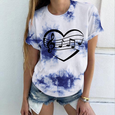 Muusika Südamelips Värv 3D Prinditud Naiste T-särgid Tänavarõivad Suvine vabaaja mood Lühikeste varrukatega T-särk O-kaelusega Laste T-särgid Topid Rõivad