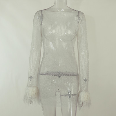 Peomeod Suvine pikkade varrukatega minisuled Säravad naisteklubi Seksikas kleit Õhturiietus Õõnes võrkkleit YJ22229PF