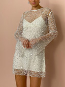 Moda See Though paiete rochie sling plasă pentru femei 2024 primăvară două-în-unul tifon mini rochie femeie vacanță petrecere rochii scurte