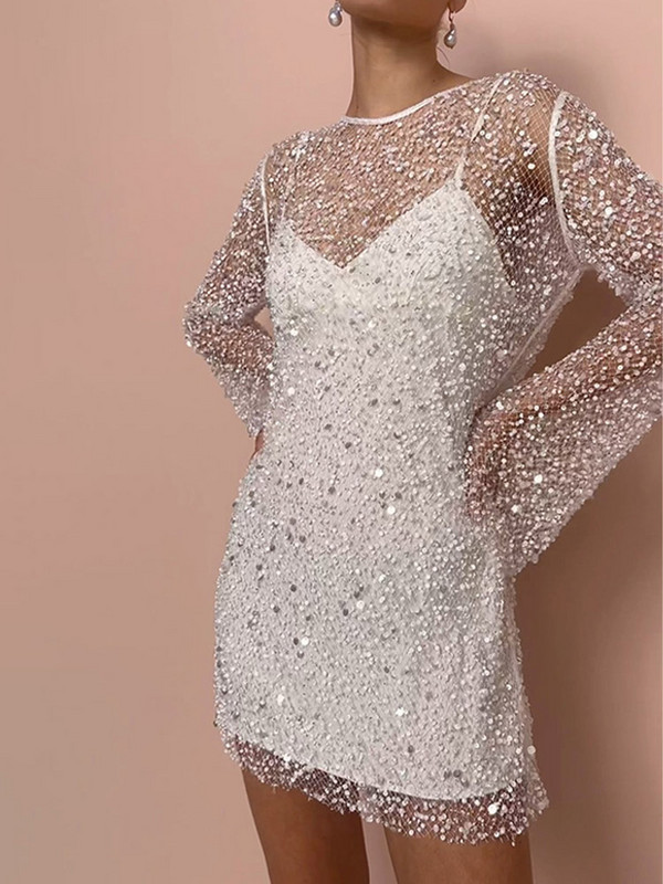 Moda See Though paiete rochie sling plasă pentru femei 2024 primăvară două-în-unul tifon mini rochie femeie vacanță petrecere rochii scurte