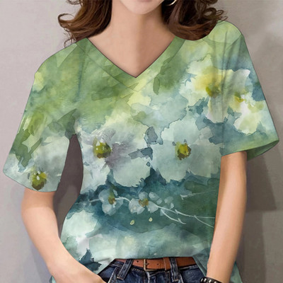 Tricouri de vară pentru femei, cu decolteu în V, cu imprimeu grafic, cu mâneci scurte, pentru femei, 5xl, largi, florale, haioase, tricou casual 2022