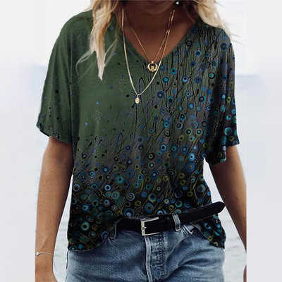 Tricouri de vară pentru femei, cu decolteu în V, cu imprimeu grafic, cu mâneci scurte, pentru femei, 5xl, largi, florale, haioase, tricou casual 2022