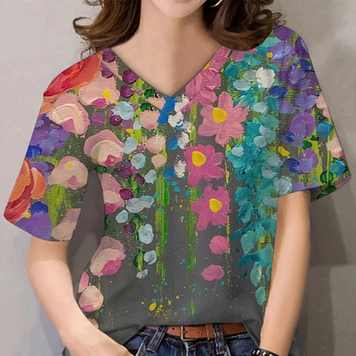 Tricouri de vară pentru femei, cu decolteu în V, cu imprimeu grafic, cu mâneci scurte, pentru femei, 5xl, largi, florale, haioase, tricou casual 2022