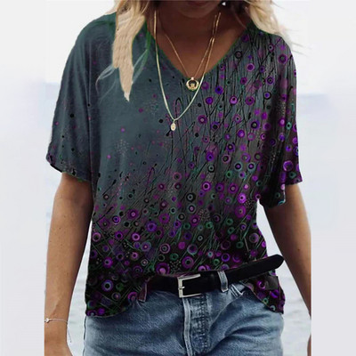 Tricouri de vară pentru femei, cu decolteu în V, cu imprimeu grafic, cu mâneci scurte, pentru femei, 5xl, largi, florale, haioase, tricou casual 2022