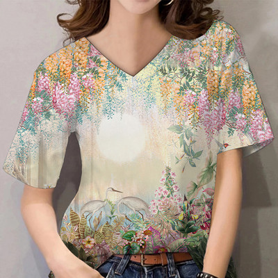 Tricouri de vară pentru femei, cu decolteu în V, cu imprimeu grafic, cu mâneci scurte, pentru femei, 5xl, largi, florale, haioase, tricou casual 2022