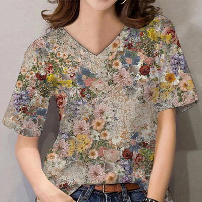 Tricouri de vară pentru femei, cu decolteu în V, cu imprimeu grafic, cu mâneci scurte, pentru femei, 5xl, largi, florale, haioase, tricou casual 2022