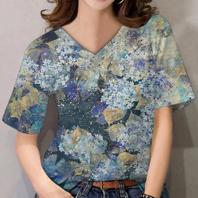 Tricouri de vară pentru femei, cu decolteu în V, cu imprimeu grafic, cu mâneci scurte, pentru femei, 5xl, largi, florale, haioase, tricou casual 2022