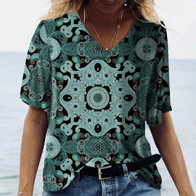 Tricouri de vară pentru femei, cu decolteu în V, cu imprimeu grafic, cu mâneci scurte, pentru femei, 5xl, largi, florale, haioase, tricou casual 2022