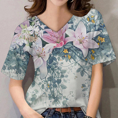 Tricouri de vară pentru femei, cu decolteu în V, cu imprimeu grafic, cu mâneci scurte, pentru femei, 5xl, largi, florale, haioase, tricou casual 2022