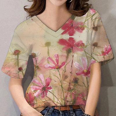 Tricouri de vară pentru femei, cu decolteu în V, cu imprimeu grafic, cu mâneci scurte, pentru femei, 5xl, largi, florale, haioase, tricou casual 2022