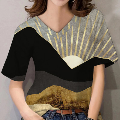 Tricouri de vară pentru femei, cu decolteu în V, cu imprimeu grafic, cu mâneci scurte, pentru femei, 5xl, largi, florale, haioase, tricou casual 2022