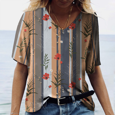 Tricouri de vară pentru femei, cu decolteu în V, cu imprimeu grafic, cu mâneci scurte, pentru femei, 5xl, largi, florale, haioase, tricou casual 2022