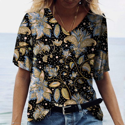 Tricouri de vară pentru femei, cu decolteu în V, cu imprimeu grafic, cu mâneci scurte, pentru femei, 5xl, largi, florale, haioase, tricou casual 2022