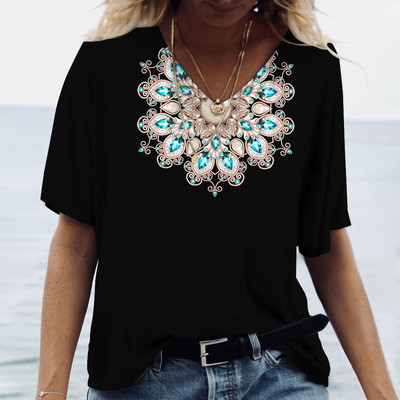 Ženska majica kratkih rukava s 3d modnim ispisom i gradijentom, ljetna Harajuku majica, prevelika majica za žensku odjeću, nove majice kratkih rukava s V-izrezom