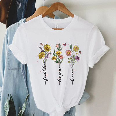 Faith Hope Love Vintage Boho T-särgid Naiste Kristlikud T-särgid Lühikeste varrukatega Trendikas T-särk Topid Naiste Religioossed Faith T-särgid