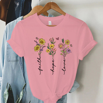 Faith Hope Love Vintage Boho T-särgid Naiste Kristlikud T-särgid Lühikeste varrukatega Trendikas T-särk Topid Naiste Religioossed Faith T-särgid