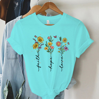 Faith Hope Love Vintage Boho T-särgid Naiste Kristlikud T-särgid Lühikeste varrukatega Trendikas T-särk Topid Naiste Religioossed Faith T-särgid