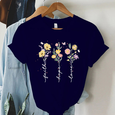 Faith Hope Love Vintage Boho T-särgid Naiste Kristlikud T-särgid Lühikeste varrukatega Trendikas T-särk Topid Naiste Religioossed Faith T-särgid