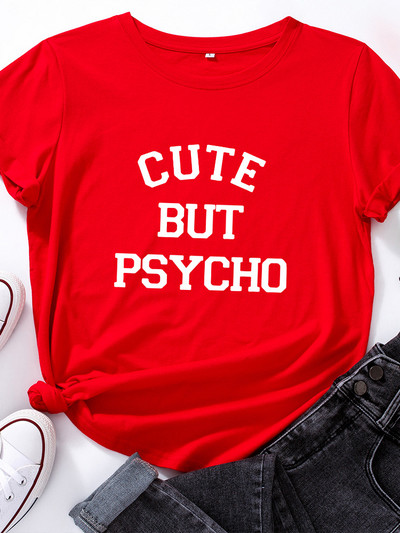 Tricou femei Cute But Psycho Letter Fashion imprimeu dama tricou casual baza guler O cămașă neagră tricou cu mânecă scurtă dama