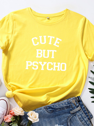 Tricou femei Cute But Psycho Letter Fashion imprimeu dama tricou casual baza guler O cămașă neagră tricou cu mânecă scurtă dama