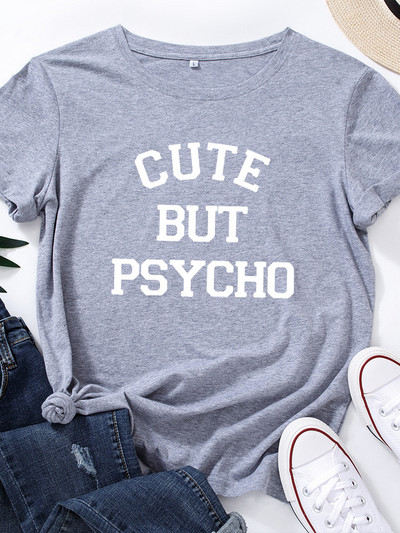 Tricou femei Cute But Psycho Letter Fashion imprimeu dama tricou casual baza guler O cămașă neagră tricou cu mânecă scurtă dama