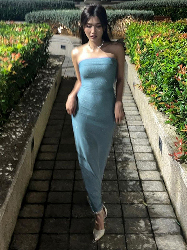 Hugcitar Bling Glitter Seksikad Y2K Varrukateta Seljata Tube Bodycon Sünnipäevased Maxi-kleidid 2023 Naisteklubi õhtupeoks