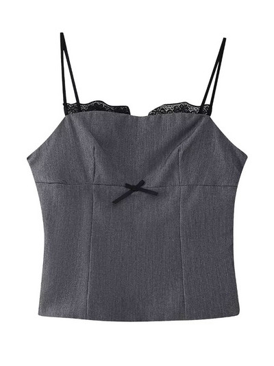 Willshela Ženska moda bez leđa, čipkasti porub sa strane, kamisol s patentnim zatvaračem Vintage tanke naramenice s četvrtastim izrezom Ženske šik ženske majice