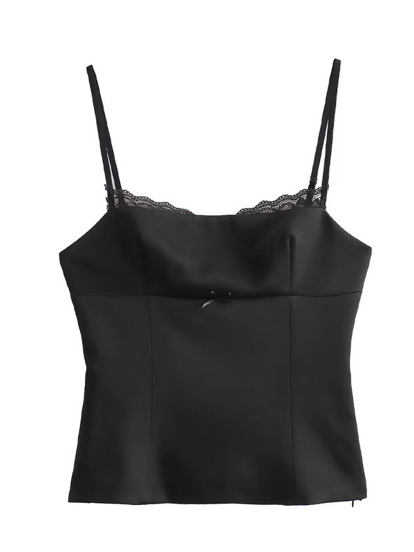 Willshela Ženska moda bez leđa, čipkasti porub sa strane, kamisol s patentnim zatvaračem Vintage tanke naramenice s četvrtastim izrezom Ženske šik ženske majice