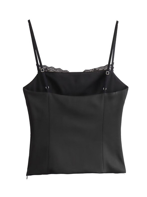 Willshela Ženska moda bez leđa, čipkasti porub sa strane, kamisol s patentnim zatvaračem Vintage tanke naramenice s četvrtastim izrezom Ženske šik ženske majice