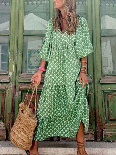 Rochii boho cu imprimeuri florale de vară, la modă elegantă, cu volane, cu decolteu în V, rochie lungă, ocazională, de vacanță, la plajă.